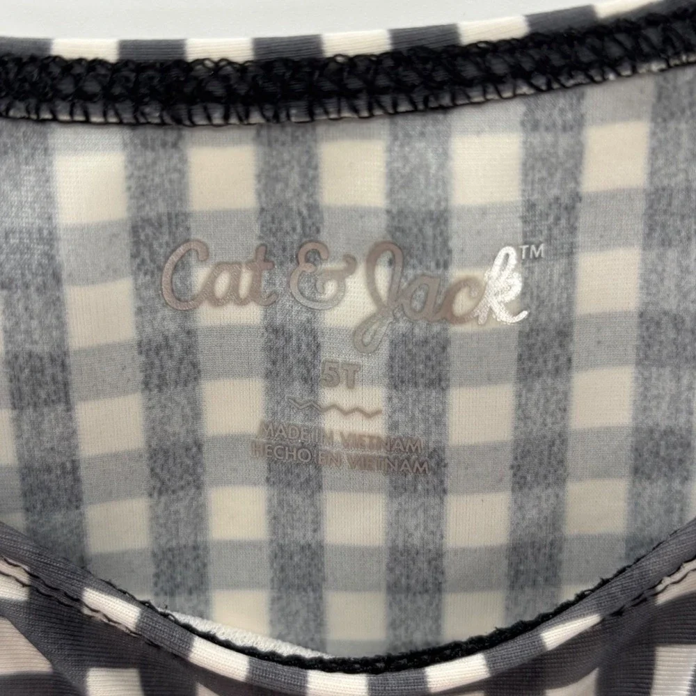 Cat & Jack Swimsuit Toddler 5T Black Gingham Strawberry One Piece Puff Sleeve